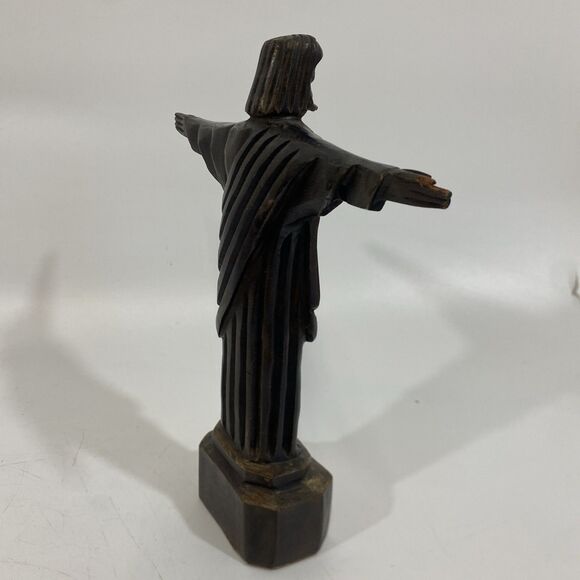 Carved Wood ‘Christ The Redeemer’ 8.75” Vintage Sculpture Figurine, Rio Souvenir - Picture 5 of 11